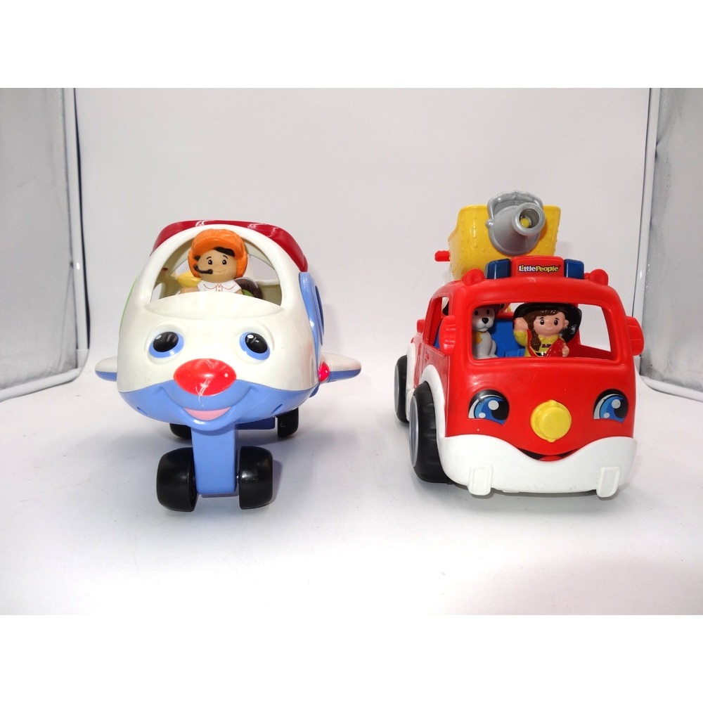 Little People Lift 'N Lower Fire Truck Firemen Dalmatian and Airplane People
